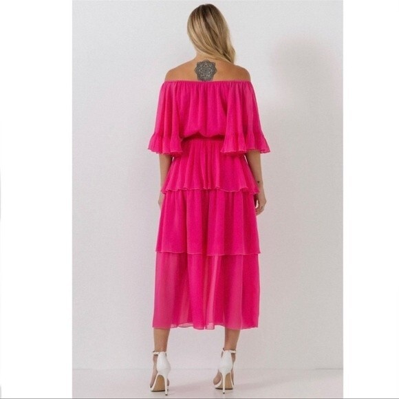 Endless Rose Chiffon Off the Shoulder Ruffle Tier Maxi Dress Size Medium - Picture 2 of 16